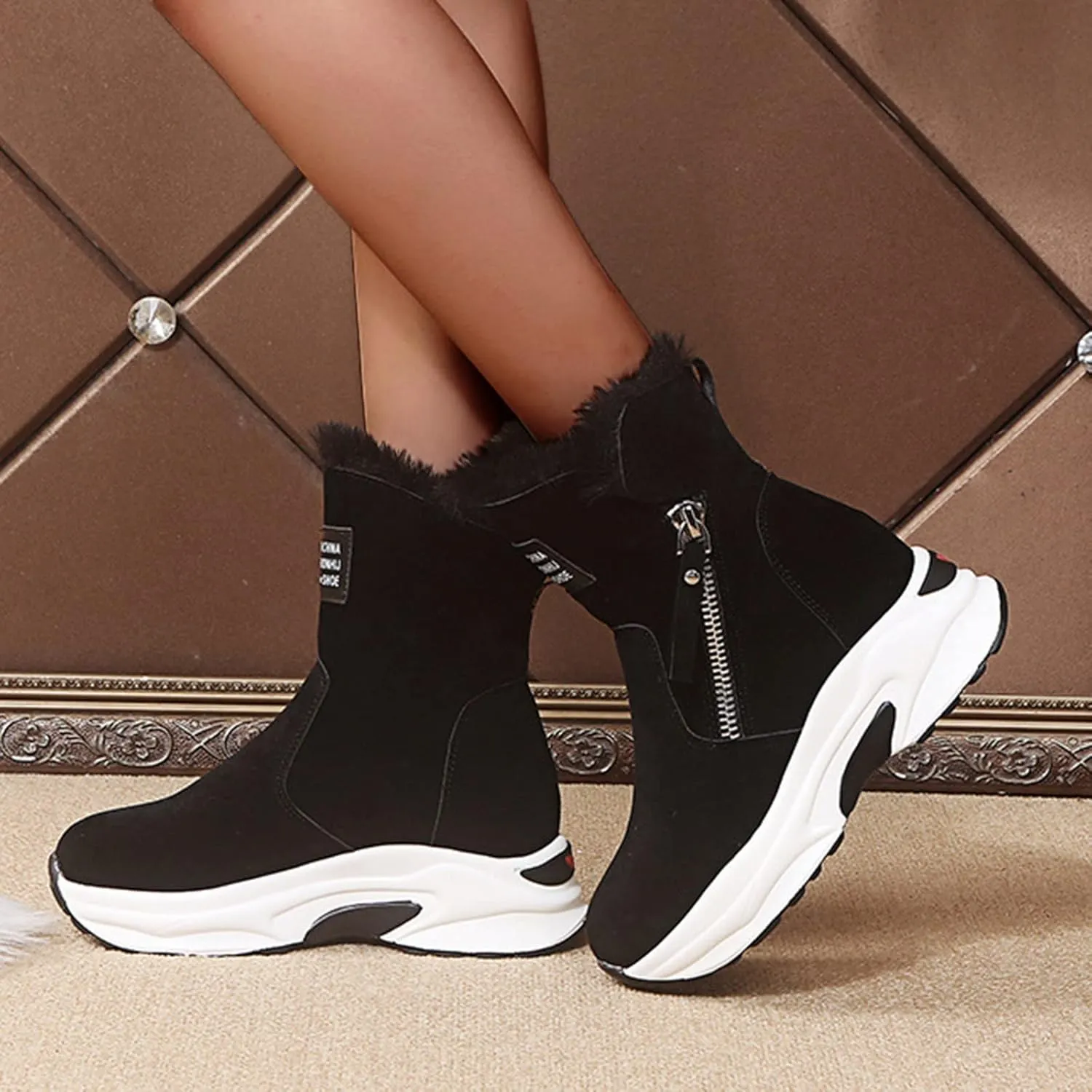 Warm Heel Women's Wedges Shoes Thermal Breathable Boots Casual Slipon Snow Winter women's Warm Wedge Boots for Women