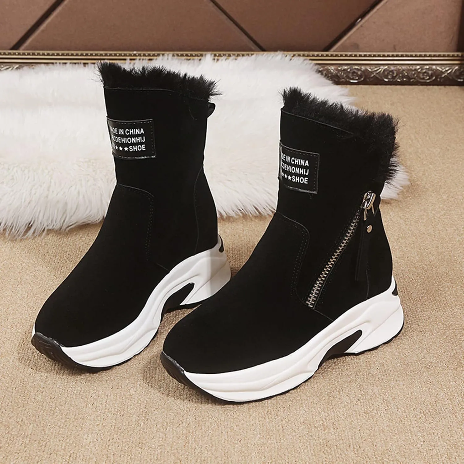 Warm Heel Women's Wedges Shoes Thermal Breathable Boots Casual Slipon Snow Winter women's Warm Wedge Boots for Women