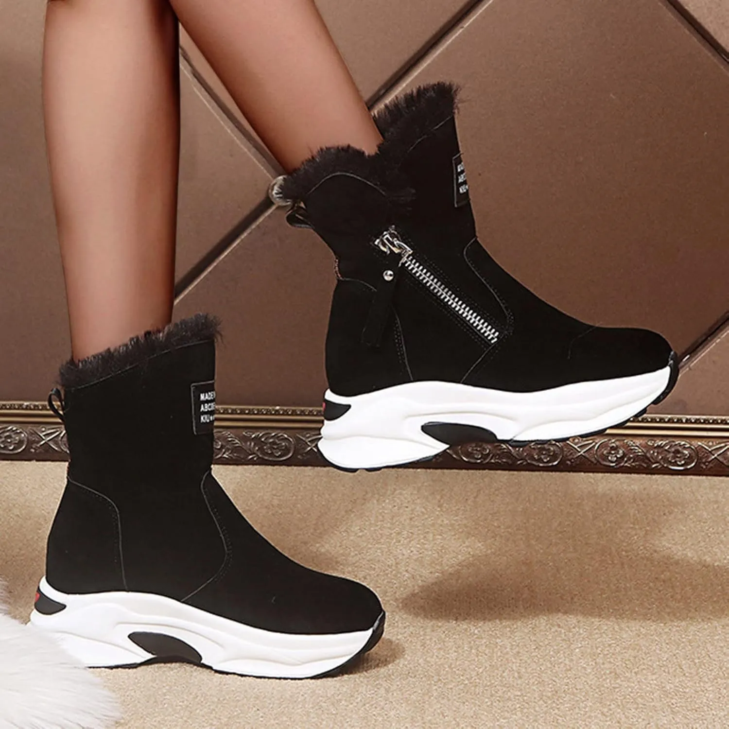 Warm Heel Women's Wedges Shoes Thermal Breathable Boots Casual Slipon Snow Winter women's Warm Wedge Boots for Women