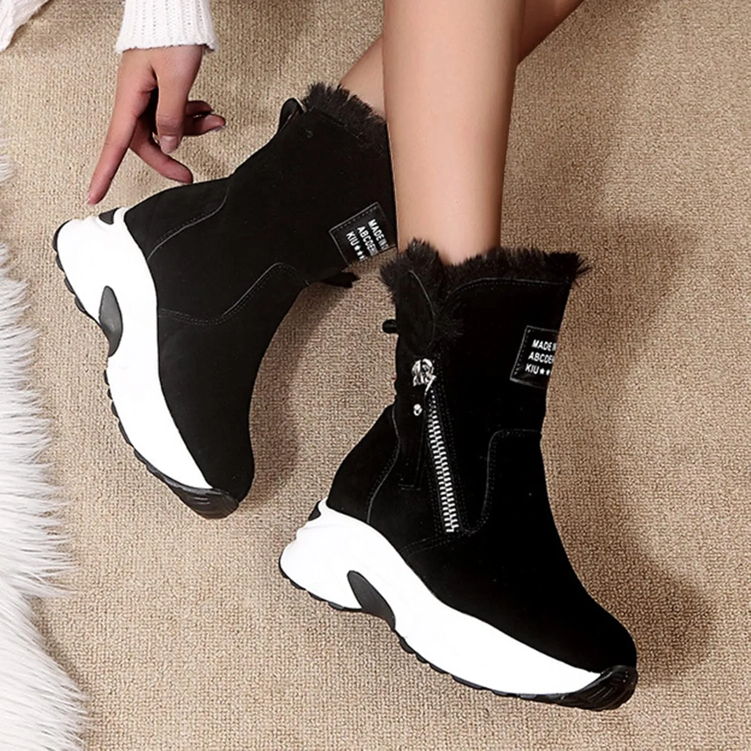 Warm Heel Women's Wedges Shoes Thermal Breathable Boots Casual Slipon Snow Winter women's Warm Wedge Boots for Women