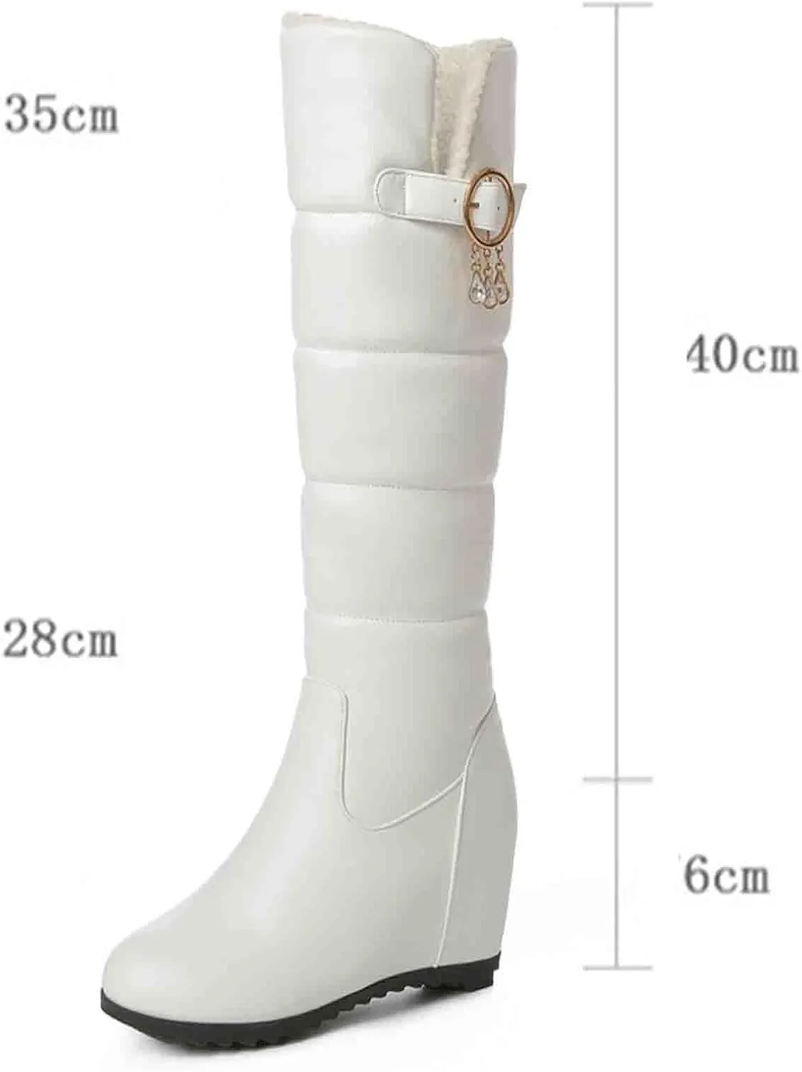 Wedge Heel Thick-Soled Snow Boots, Side Zipper Knee High Boots Short Plush Lining Raw Edge Warm Straight Boots Crystal Tassel Decoration Boots
