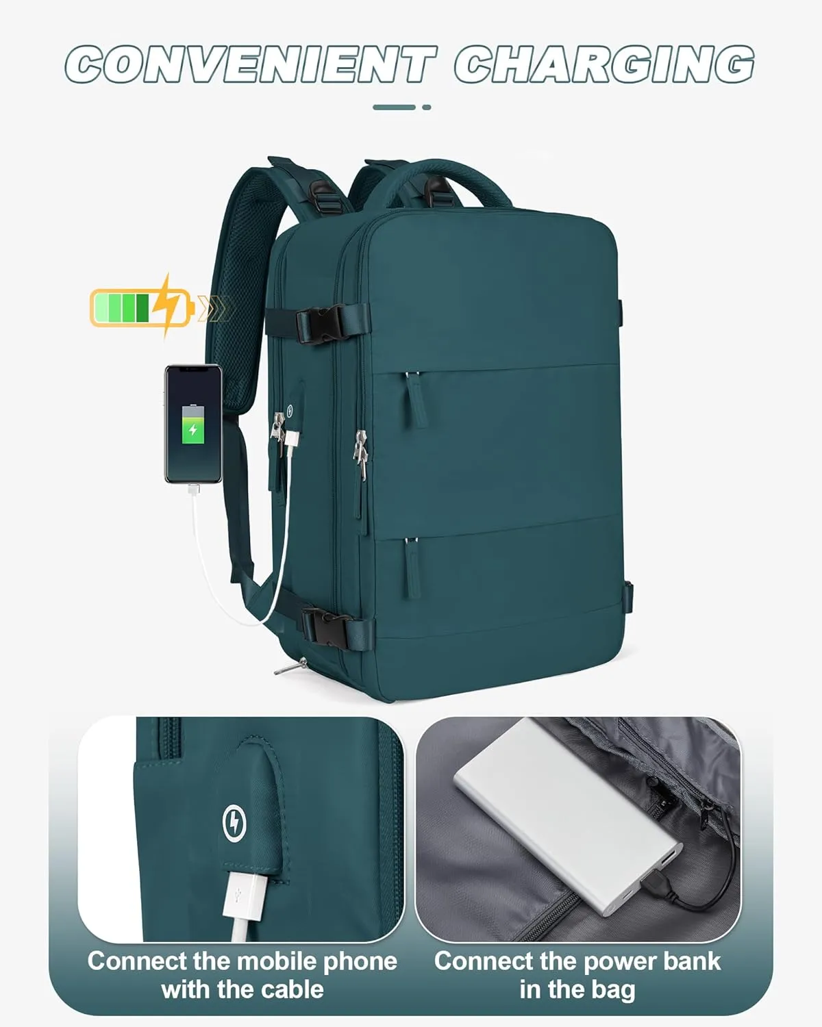 wepadre Large Travel Backpack for Women and Men, Airline Approved Carry On Bag, Waterproof Laptop Backpack, Hiking Backpack, Shoe and Wet Compartment