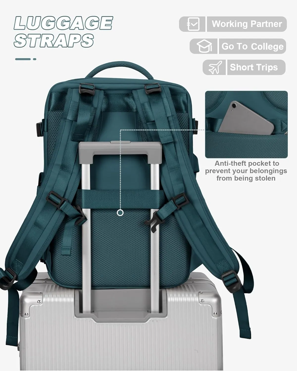 wepadre Large Travel Backpack for Women and Men, Airline Approved Carry On Bag, Waterproof Laptop Backpack, Hiking Backpack, Shoe and Wet Compartment
