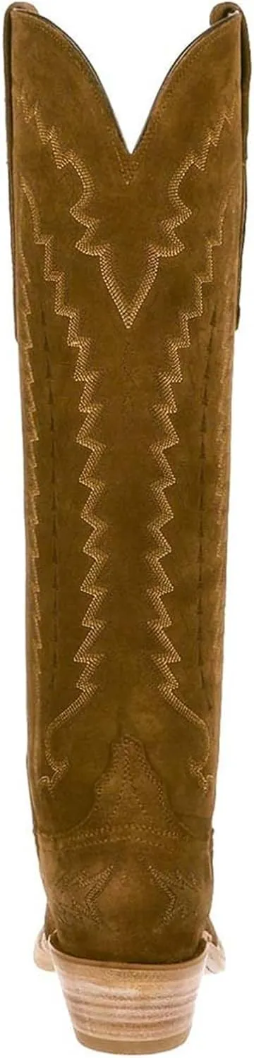 Western Boots Women, Knee High Cowboy Boots for Women Wide Calf Pointed Toe and Low Chunky Heel Cowgirl Boot with Classic Embroidered