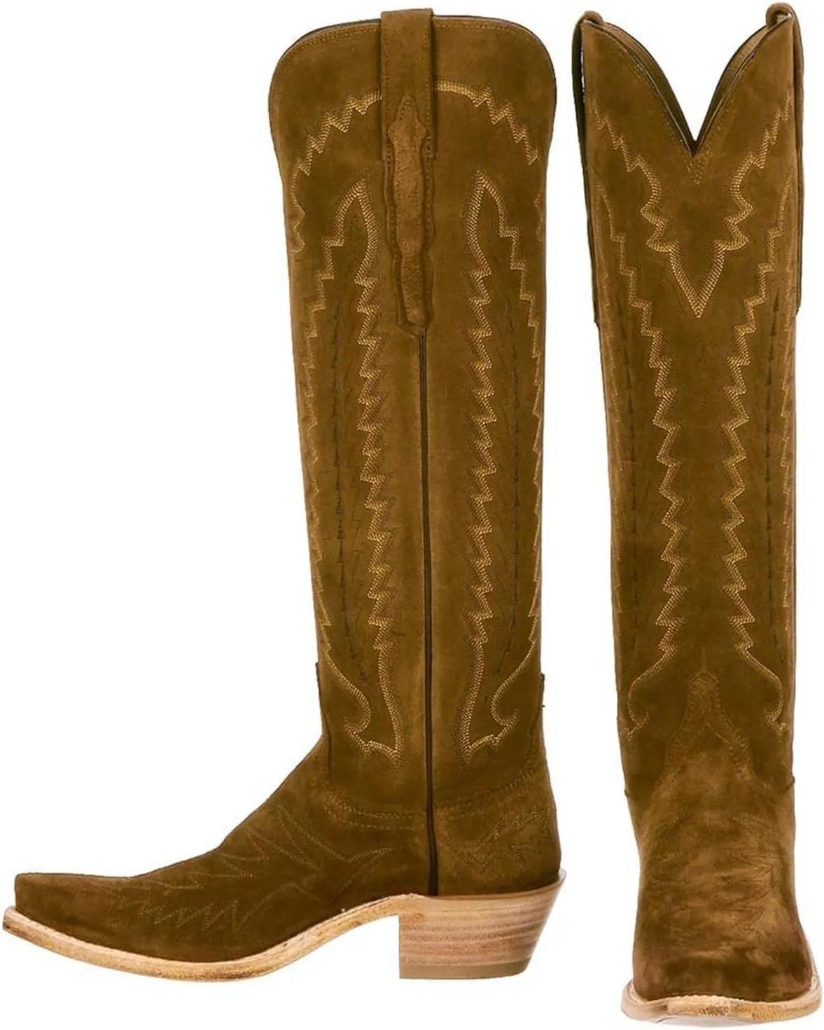 Western Boots Women, Knee High Cowboy Boots for Women Wide Calf Pointed Toe and Low Chunky Heel Cowgirl Boot with Classic Embroidered