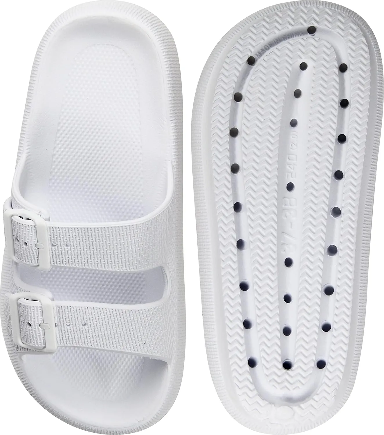 Weweya Sandals for Women and Men - Pillow Slippers - Double Buckle Adjustable Slides - EVA Flat Sandals