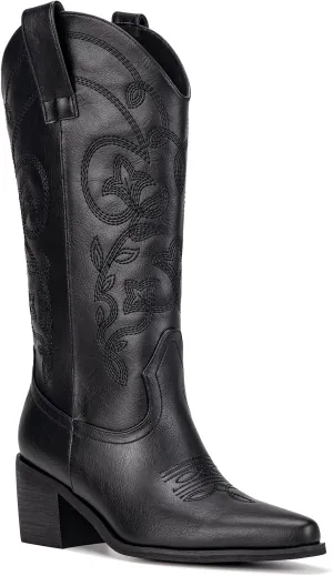 Wide Calf Cowboy Boots for Women Embroidered Cowgirl Boots Mid Calf Women's Western Cowboy Boots Fashion Pointy Toe Cowgirl Boots Pull on