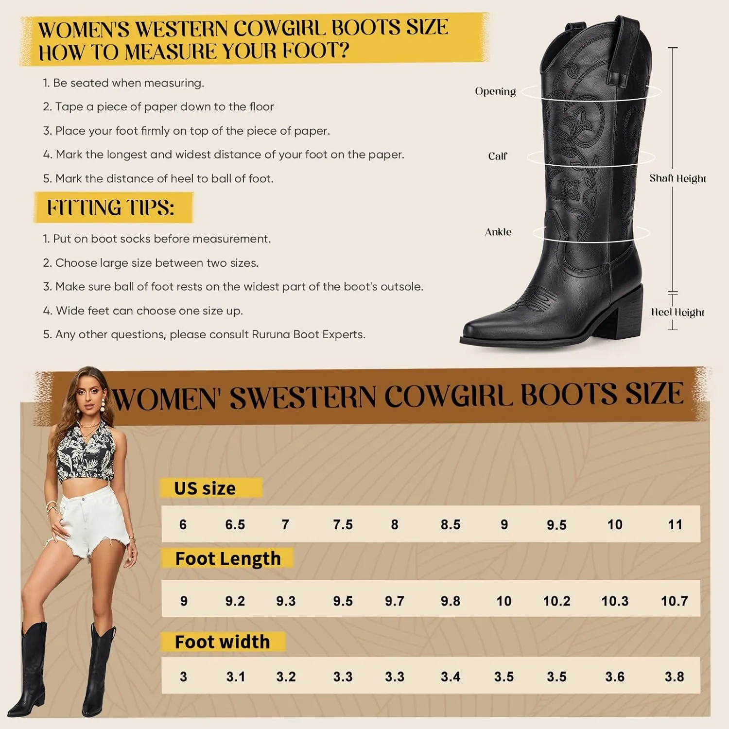 Wide Calf Cowboy Boots for Women Embroidered Cowgirl Boots Mid Calf Women's Western Cowboy Boots Fashion Pointy Toe Cowgirl Boots Pull on