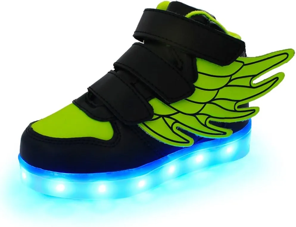 Wings Children's 7 Colors LED Shoes Flashing Rechargeable Sneakers Dance Shoes for Kids Toddler