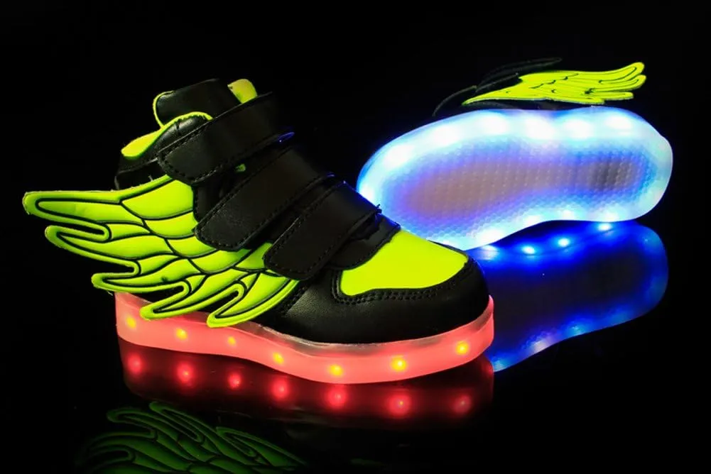 Wings Children's 7 Colors LED Shoes Flashing Rechargeable Sneakers Dance Shoes for Kids Toddler