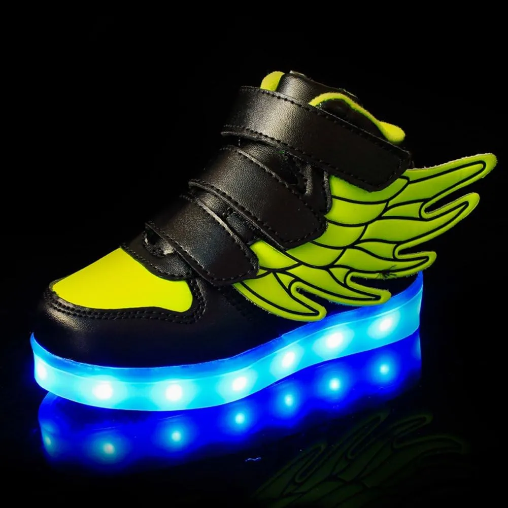 Wings Children's 7 Colors LED Shoes Flashing Rechargeable Sneakers Dance Shoes for Kids Toddler