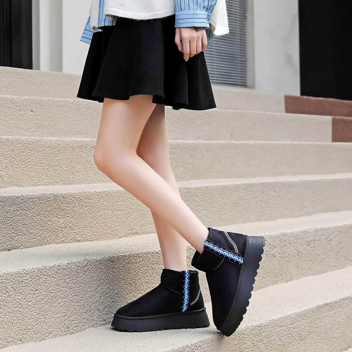 Winter Boots for Women, Lightweight Platform Boots Fashion Ankle Boots for Women,Classic Suede Fur Leather Snow Boots with Comfort Insole Waterproof Stylish Fall Boots