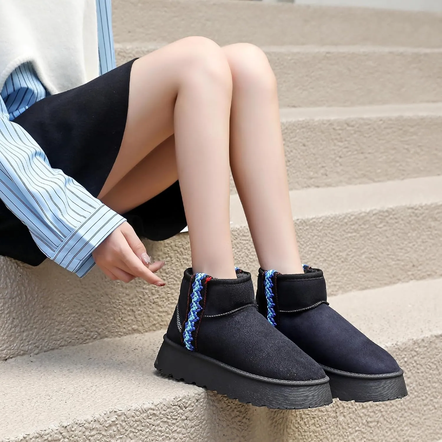 Winter Boots for Women, Lightweight Platform Boots Fashion Ankle Boots for Women,Classic Suede Fur Leather Snow Boots with Comfort Insole Waterproof Stylish Fall Boots