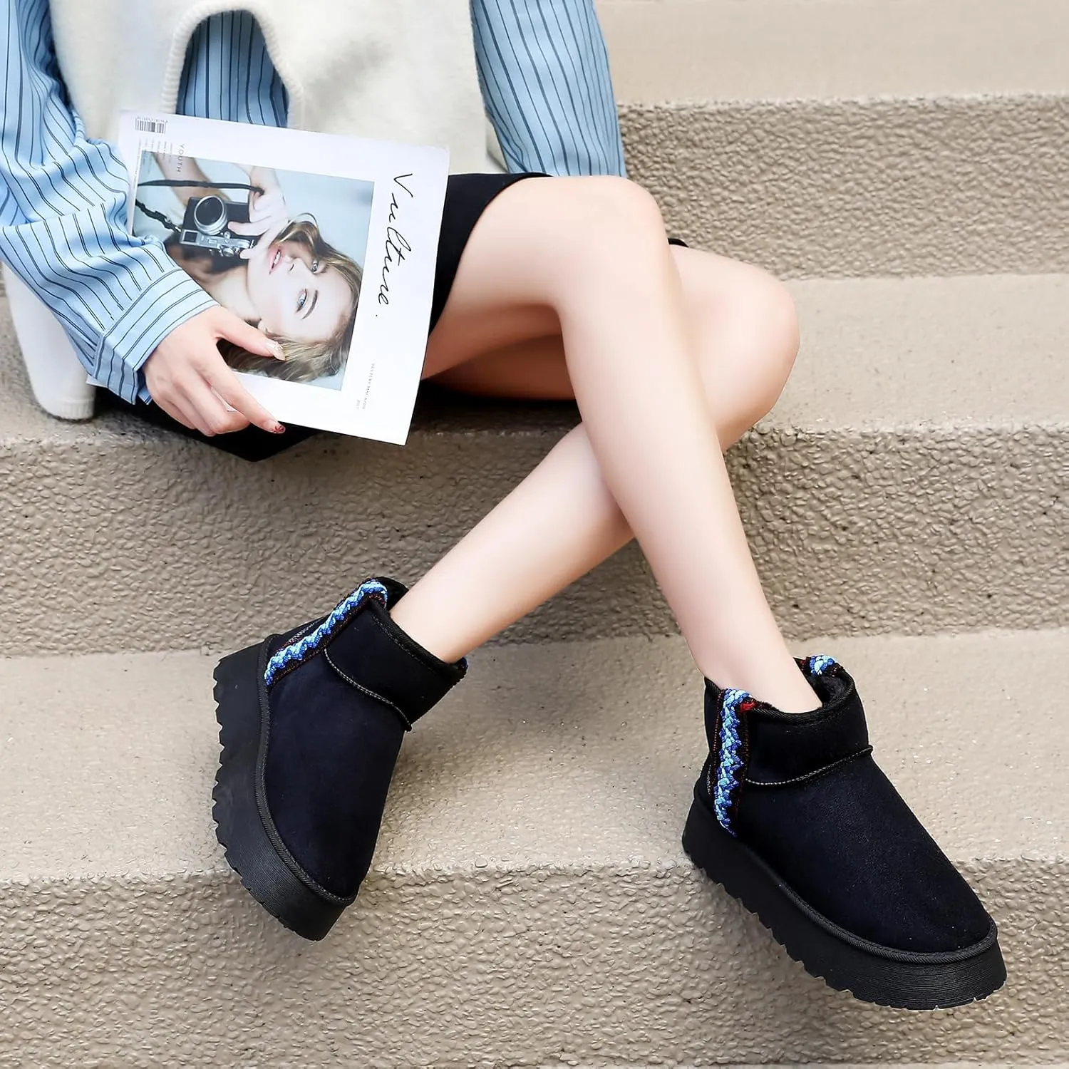 Winter Boots for Women, Lightweight Platform Boots Fashion Ankle Boots for Women,Classic Suede Fur Leather Snow Boots with Comfort Insole Waterproof Stylish Fall Boots