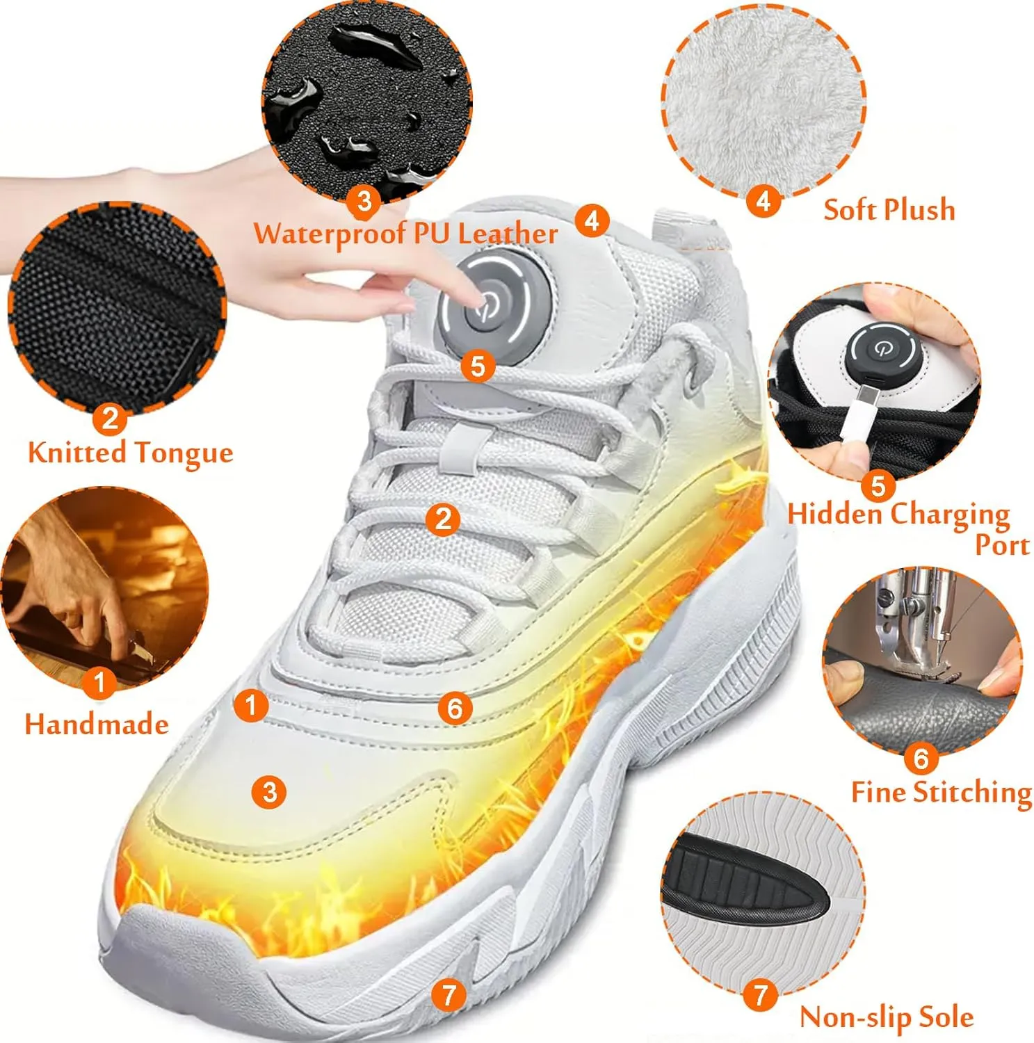 Winter Sneakers Electric Heated for Men and Women, Heated Snow Boots Foot Warmer Rechargeable, Max 20H Heated, Fleece Lining Winter Shoes Warm Waterproof Anti-Slip