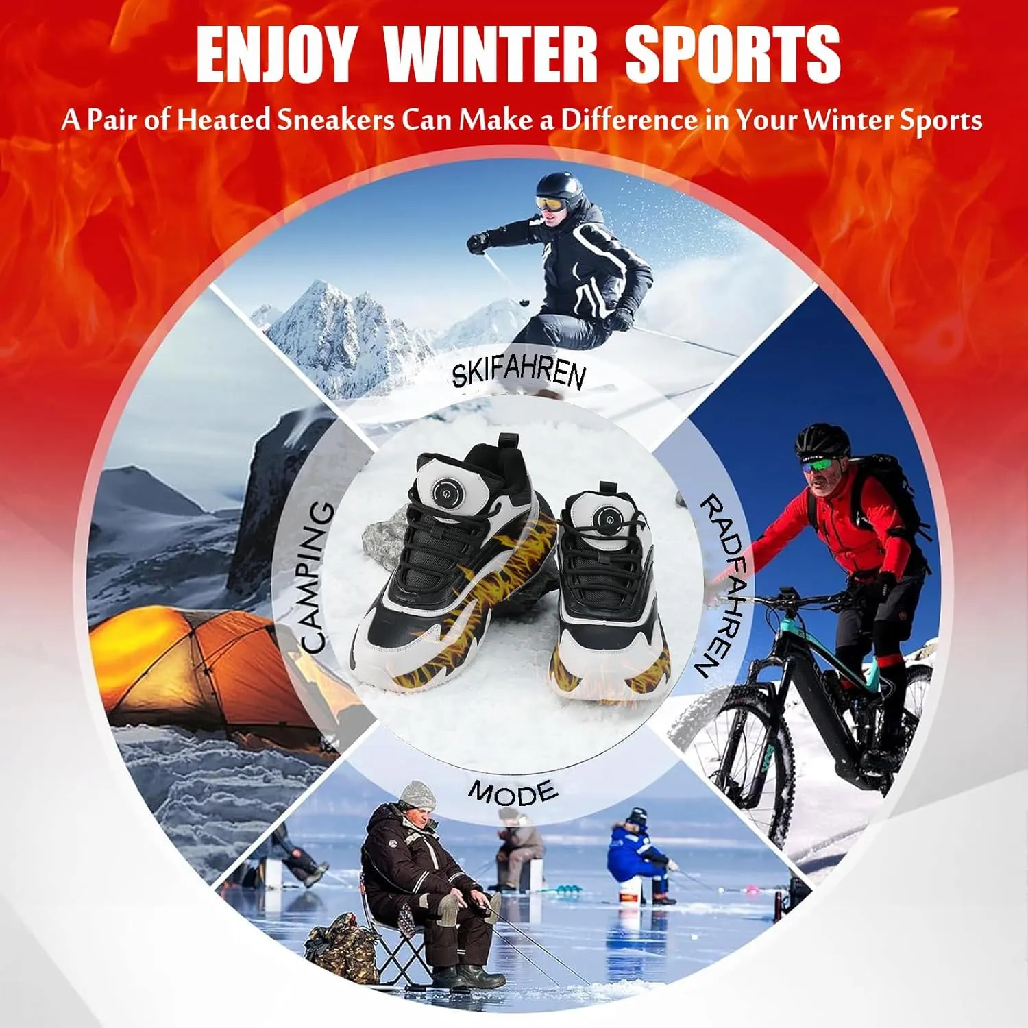 Winter Sneakers Electric Heated for Men and Women, Heated Snow Boots Foot Warmer Rechargeable, Max 20H Heated, Fleece Lining Winter Shoes Warm Waterproof Anti-Slip