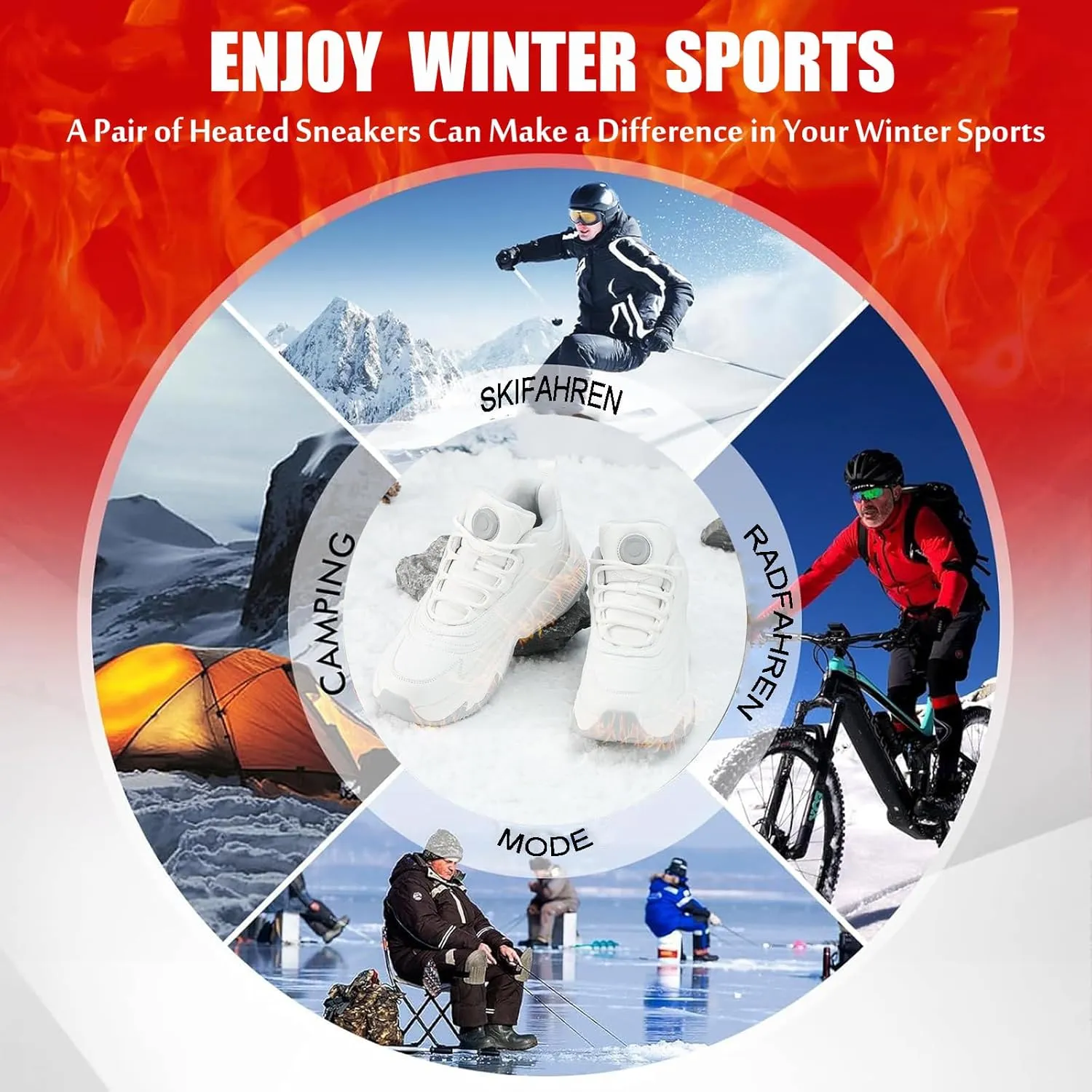 Winter Sneakers Electric Heated for Men and Women, Heated Snow Boots Foot Warmer Rechargeable, Max 20H Heated, Fleece Lining Winter Shoes Warm Waterproof Anti-Slip