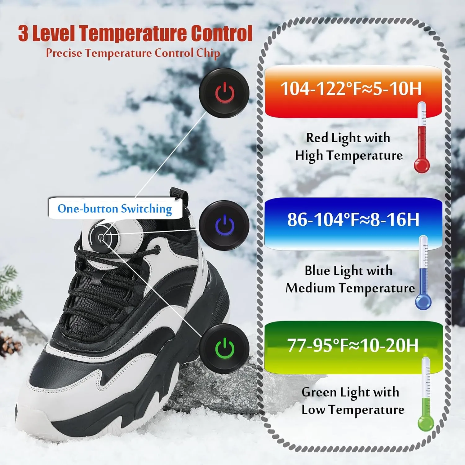Winter Sneakers Electric Heated for Men and Women, Heated Snow Boots Foot Warmer Rechargeable, Max 20H Heated, Fleece Lining Winter Shoes Warm Waterproof Anti-Slip