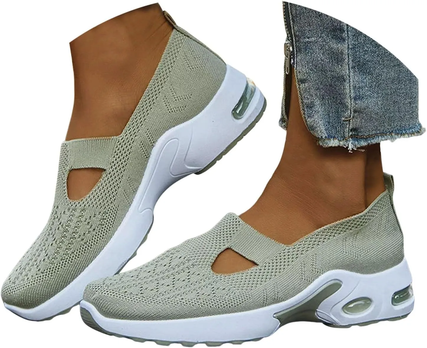 Women Knit Mesh Orthopedic Shoes Slip-On Air Cushion Walking Shoes Lightweight Breathe Arch Support Anti-Skid Sports Loafers