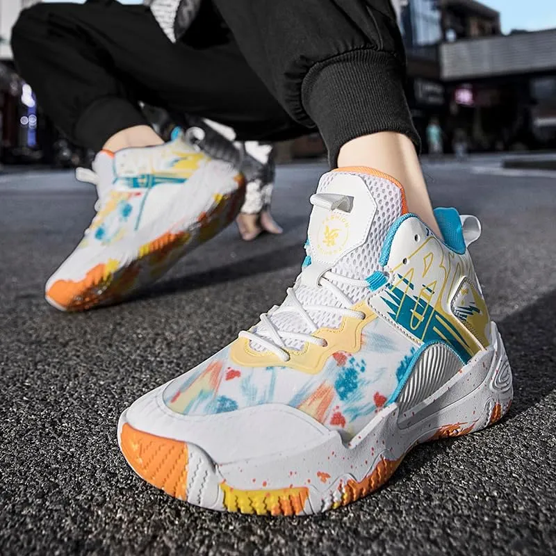 Women Men Basketball Shoes Fashion Unisex Outdoor Sneakers Colorful Painting Sport Shoes Breathable Non Slip Basketball Shoes