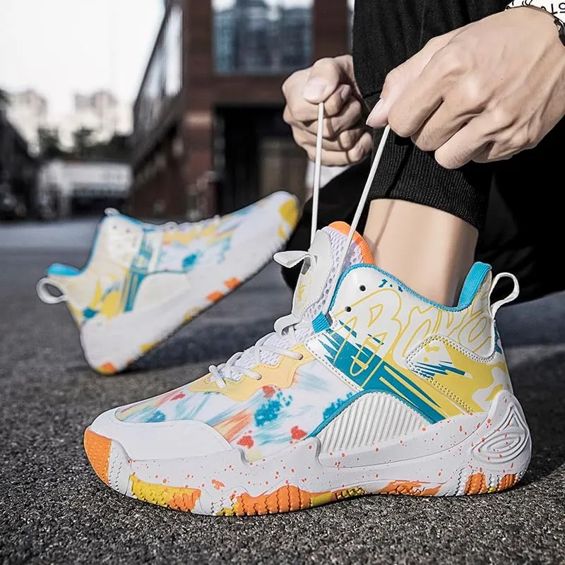 Women Men Basketball Shoes Fashion Unisex Outdoor Sneakers Colorful Painting Sport Shoes Breathable Non Slip Basketball Shoes