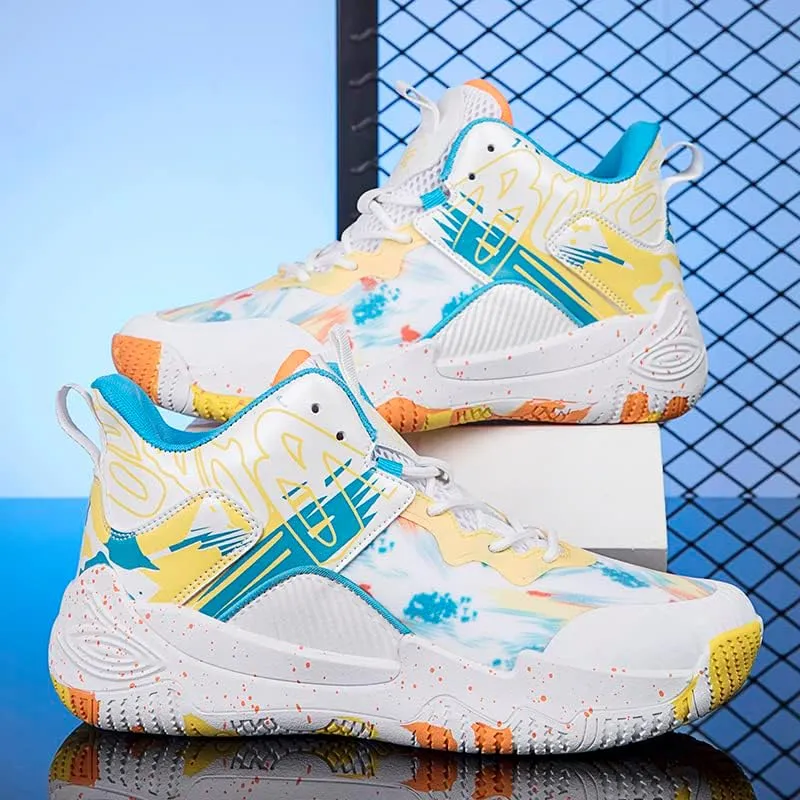 Women Men Basketball Shoes Fashion Unisex Outdoor Sneakers Colorful Painting Sport Shoes Breathable Non Slip Basketball Shoes