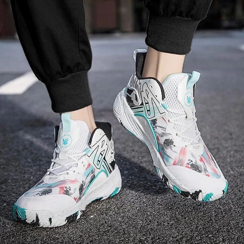 Women Men Basketball Shoes Fashion Unisex Outdoor Sneakers Colorful Painting Sport Shoes Breathable Non Slip Basketball Shoes