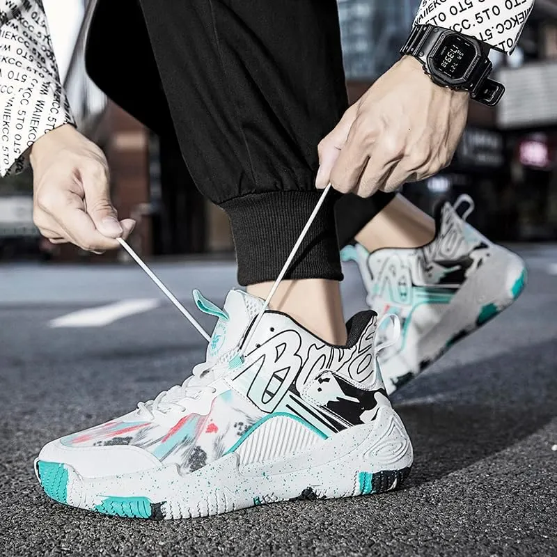 Women Men Basketball Shoes Fashion Unisex Outdoor Sneakers Colorful Painting Sport Shoes Breathable Non Slip Basketball Shoes
