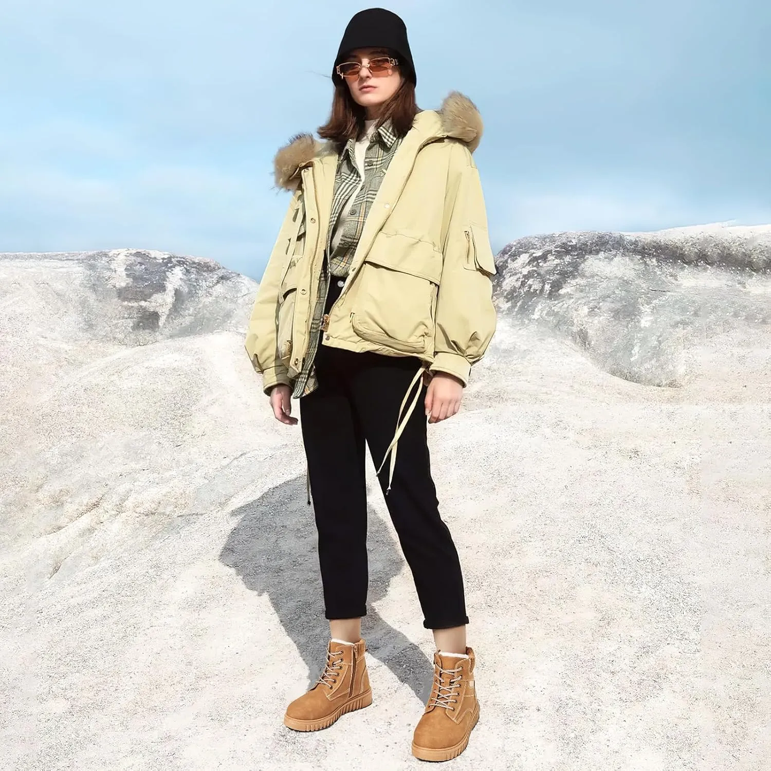 Women's Ankle Boots & Booties Waterproof Boots for Women Black Hiking Boots Women Combat Non Slip Snow Boots for Outdoor Work