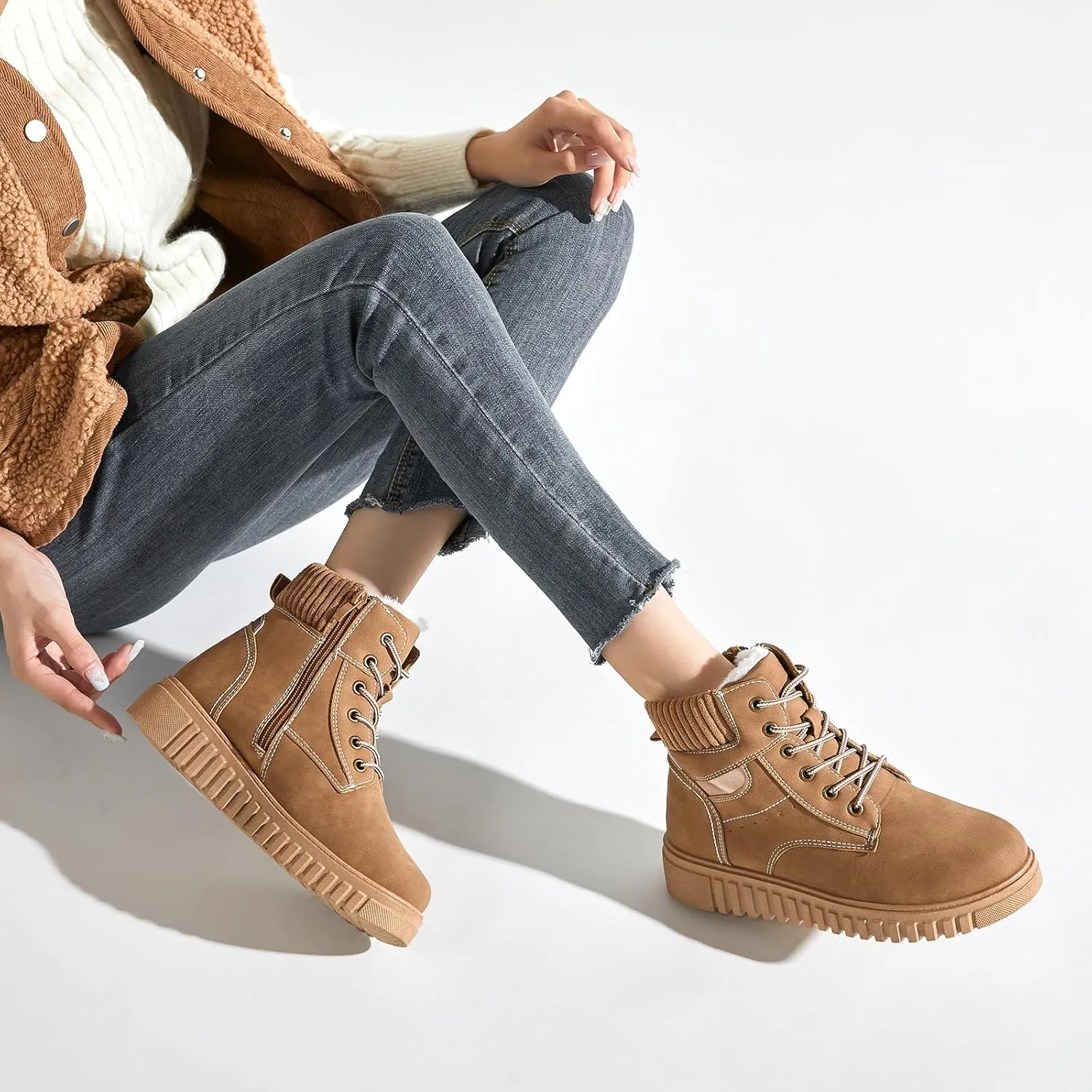 Women's Ankle Boots & Booties Waterproof Boots for Women Black Hiking Boots Women Combat Non Slip Snow Boots for Outdoor Work