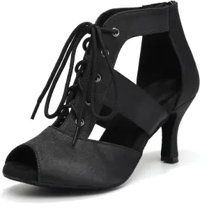Women's Ballroom Dancing Boots Open Toe Lace Up Ankle Dance Boots Latin Salsa Practice Performance Dance Heels