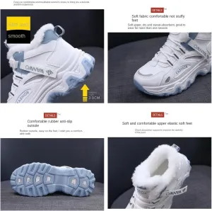 Women's Casual High Top Shoes, Winter Plush Lined Warm Shoes, Thick Soled Lace-up Sports Shoes