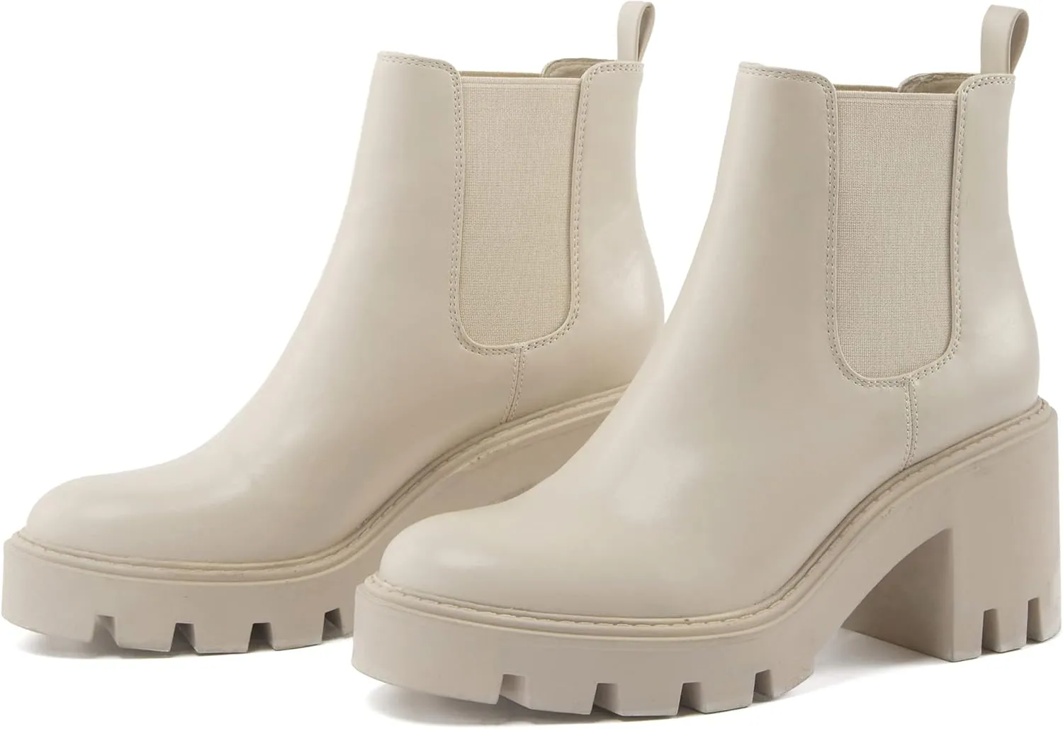 Women's Chelsea Boots Fashion Platform High Heel Ankle Booties Round Toe Casual Elastic Chunky Block Heel Boots