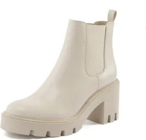 Women's Chelsea Boots Fashion Platform High Heel Ankle Booties Round Toe Casual Elastic Chunky Block Heel Boots