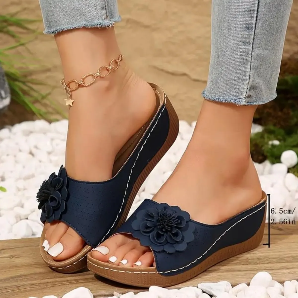 Women's Comfort Flower Slip-on Sandals, Women Wedge Shoes, Womens Sandals Comfortable, Slip on Sandals