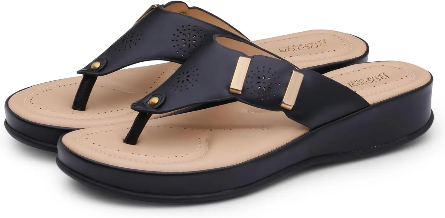 Women's Comfortable Memory Foam Thong Doctor Slippers/Flip-Flops| Fashionable Casual & Stylish| Lightweight & Breathable|Outdoor Synthetic Casual Chappals Sandals Ladies/Girls D-617