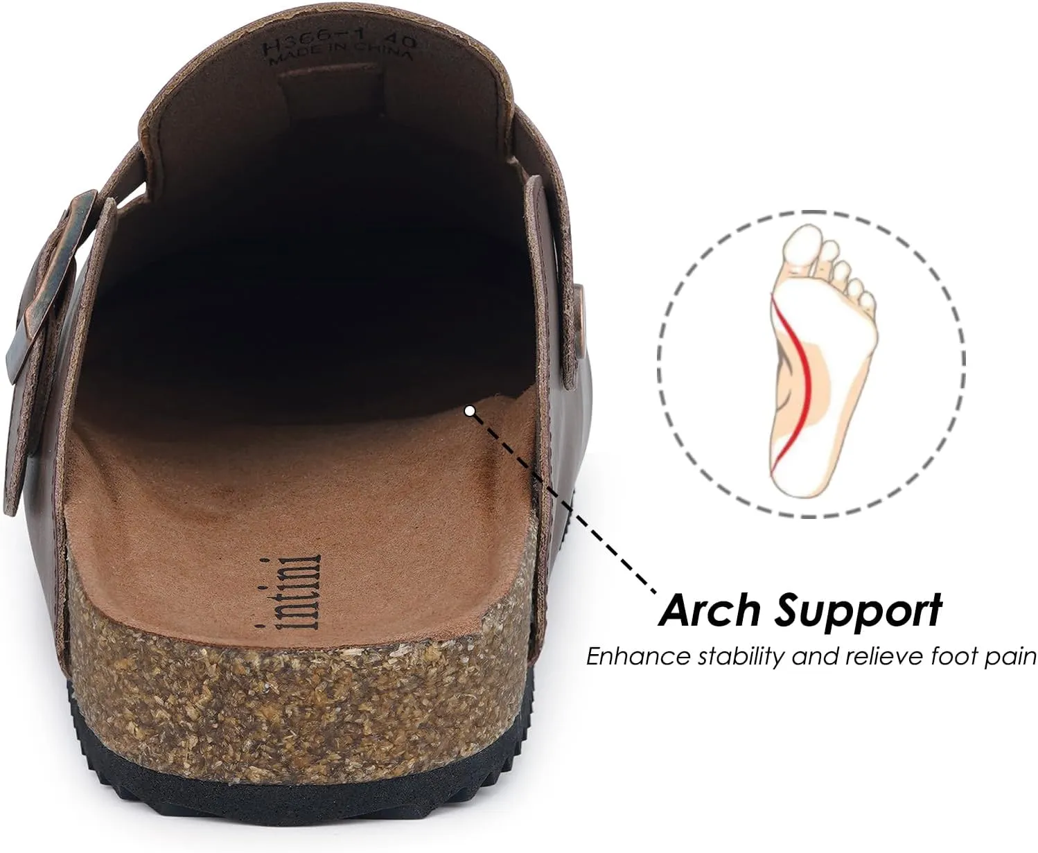 Womens Cork Footbed Clogs Mens PU Leather Mules with Arch Support Adjustable Buckle Comfort Slip On Potato Shoes Unisex Non-Slip Flat Sandals Indoor Outdoor