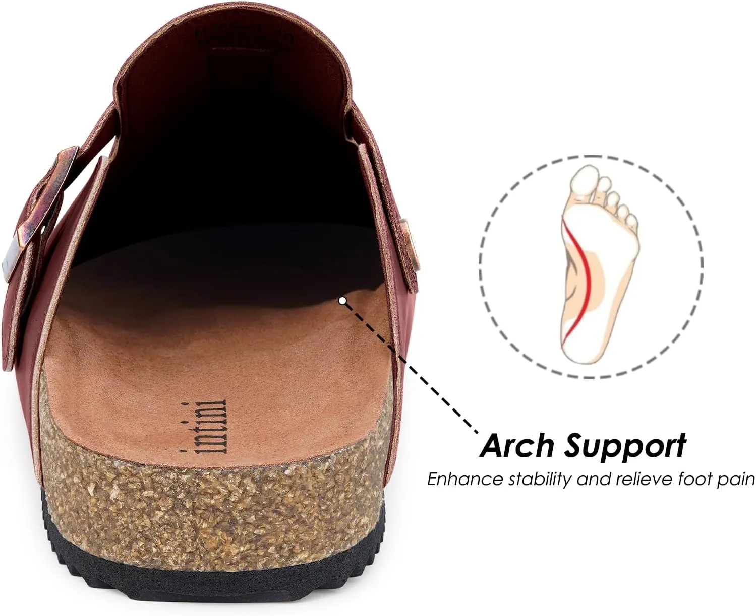 Womens Cork Footbed Clogs Mens PU Leather Mules with Arch Support Adjustable Buckle Comfort Slip On Potato Shoes Unisex Non-Slip Flat Sandals Indoor Outdoor