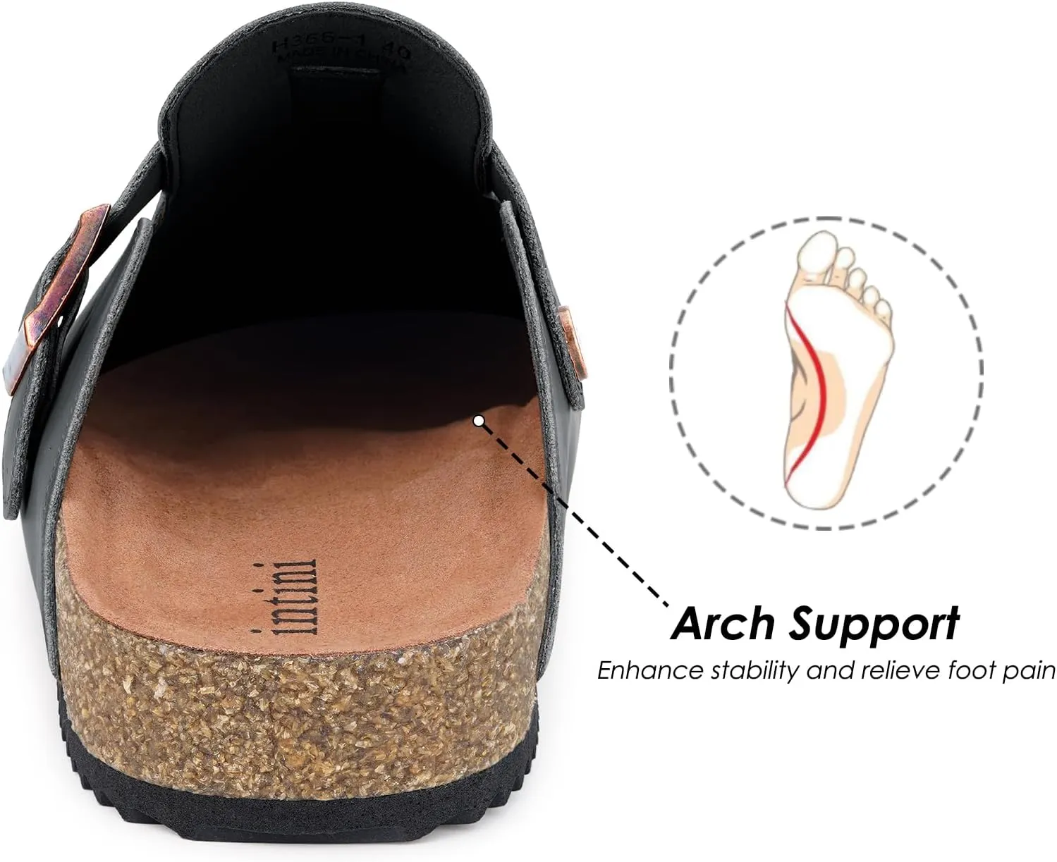 Womens Cork Footbed Clogs Mens PU Leather Mules with Arch Support Adjustable Buckle Comfort Slip On Potato Shoes Unisex Non-Slip Flat Sandals Indoor Outdoor