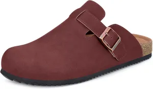 Womens Cork Footbed Clogs Mens PU Leather Mules with Arch Support Adjustable Buckle Comfort Slip On Potato Shoes Unisex Non-Slip Flat Sandals Indoor Outdoor