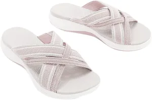 Womens Elastic Cross Straps Sandals Comfortable Wedge Open Toe Correction Slip-on Slippers Summer Casual Trendy Beach Couple Shoes Flip Flops