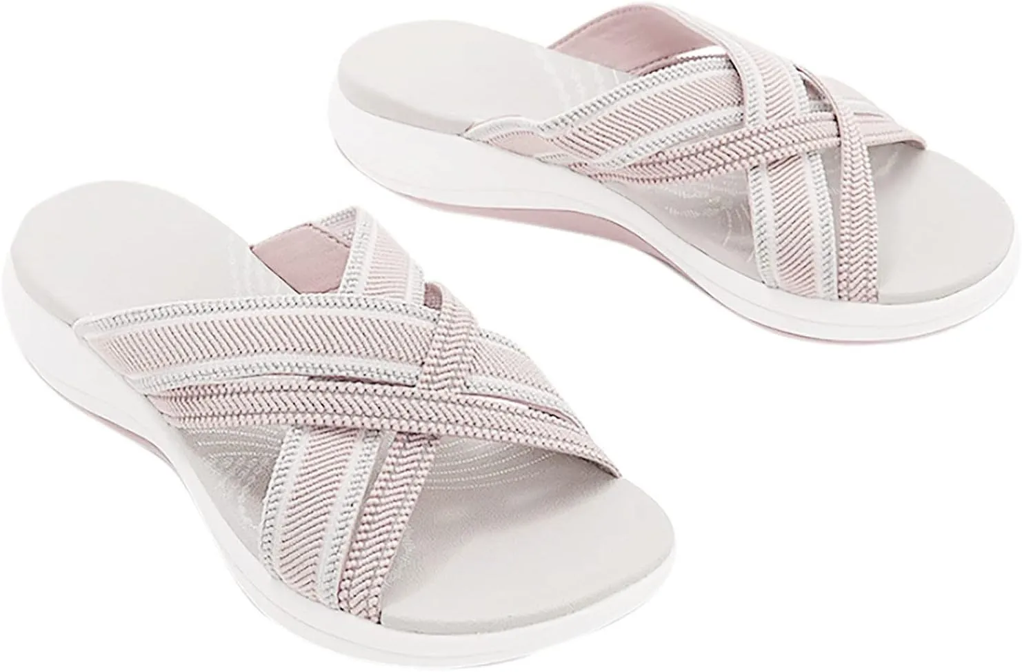Womens Elastic Cross Straps Sandals Comfortable Wedge Open Toe Correction Slip-on Slippers Summer Casual Trendy Beach Couple Shoes Flip Flops