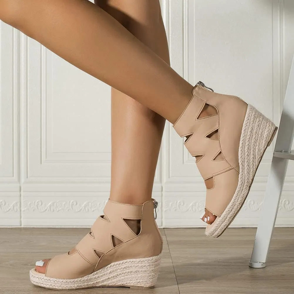 Women's Espadrilles Platform Wedge Sandals Black Platform Heel Sandals