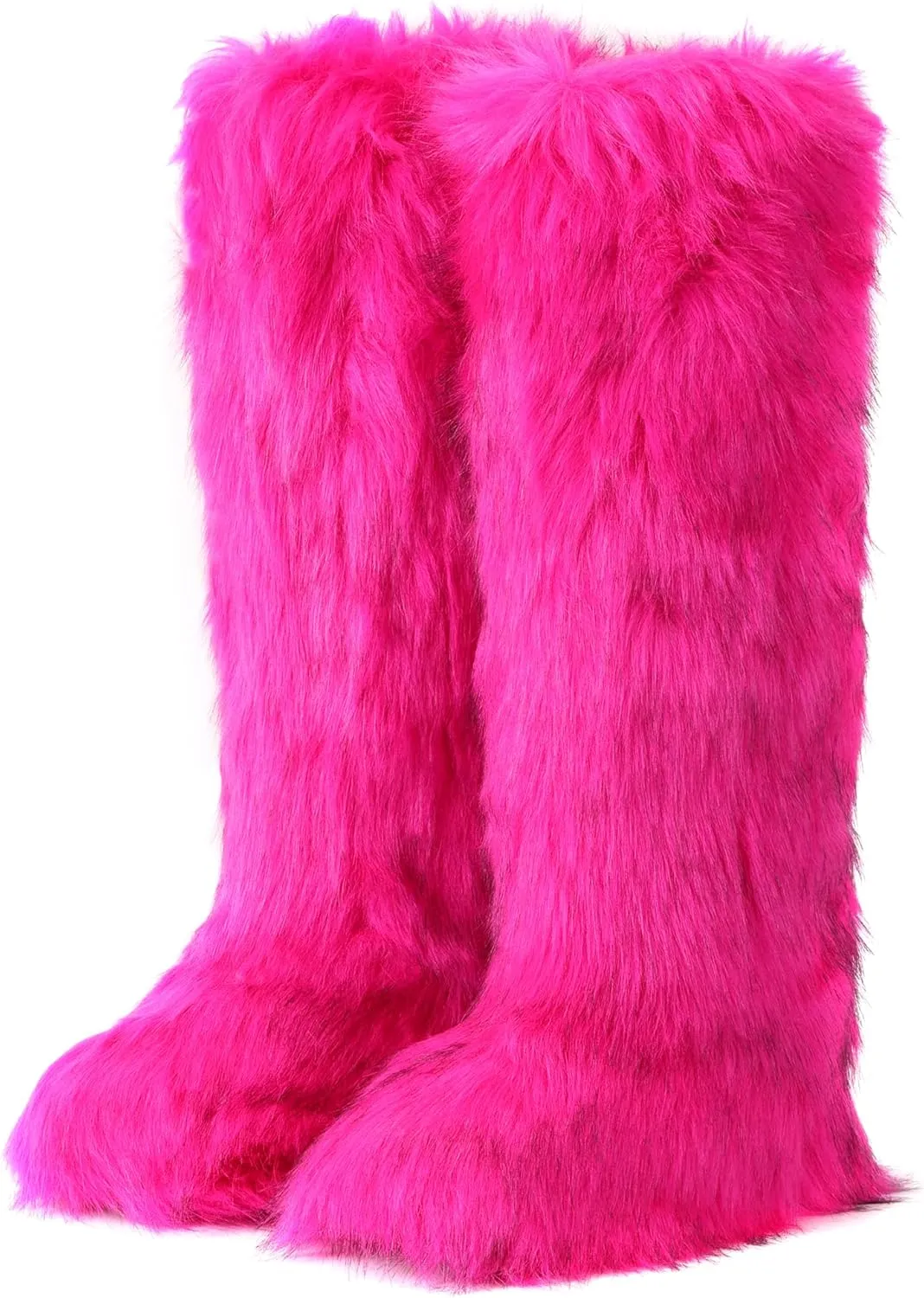 Women's Faux Fur Boots Knee-High Furry Snow Boots Fluffy Warm Winter Boots