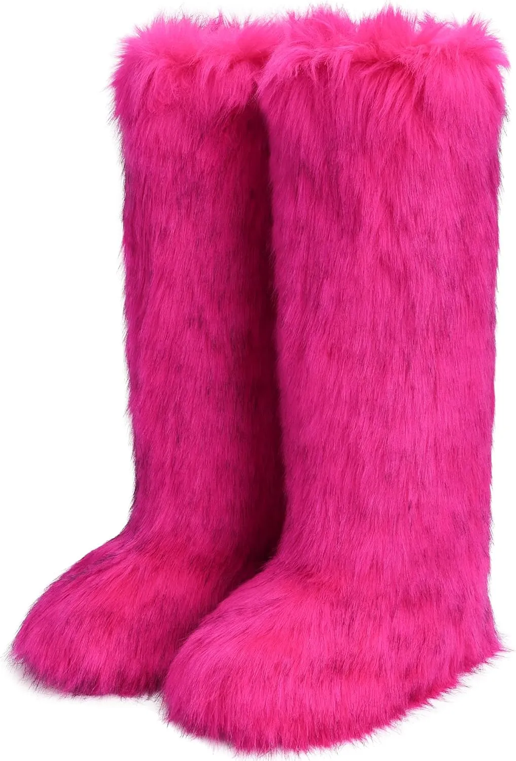 Women's Faux Fur Boots Knee-High Furry Snow Boots Fluffy Warm Winter Boots