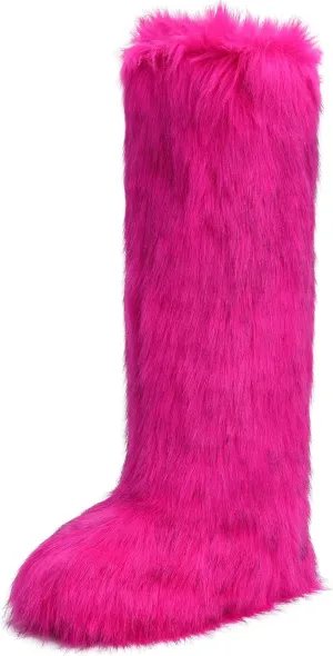 Women's Faux Fur Boots Knee-High Furry Snow Boots Fluffy Warm Winter Boots