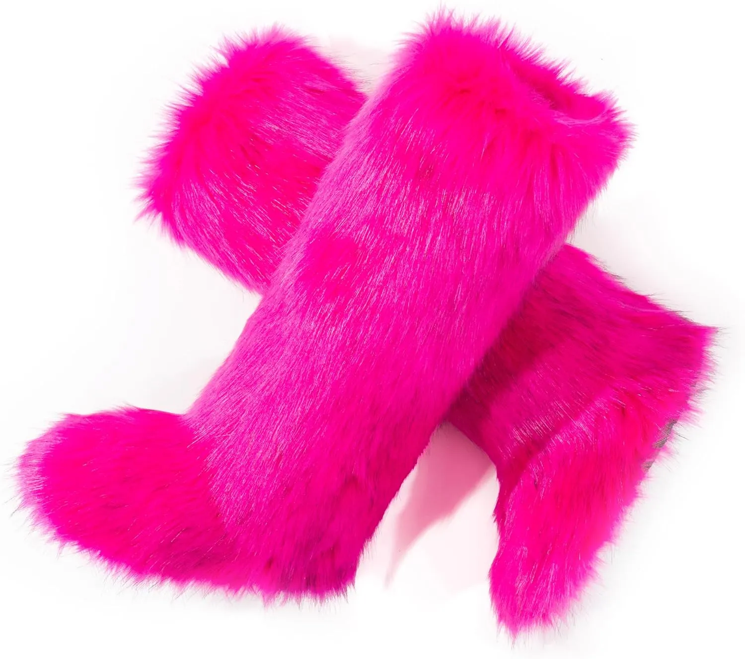 Women's Faux Fur Boots Knee-High Furry Snow Boots Fluffy Warm Winter Boots