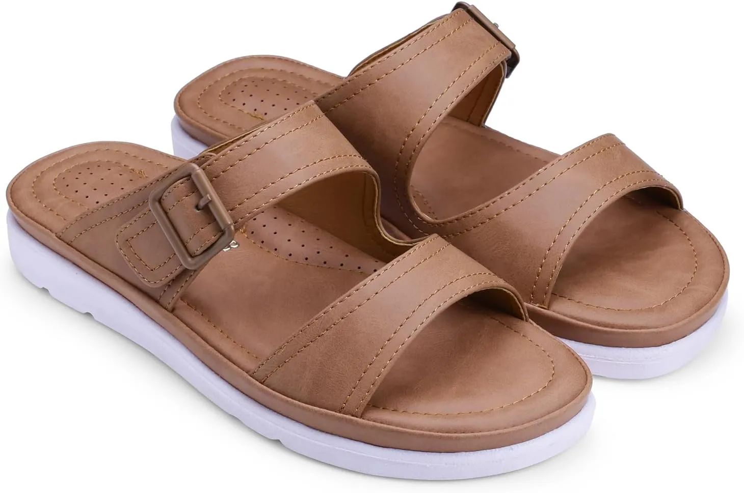 Womens Flat Memory Foam Slippers/Flip-Flops Fashion Stylish Casual Comfortable Diabetic Orthopedic Lightweight Synthetic Slip-on Sandals with Adjustable Buckle for Girls/Ladies D-631