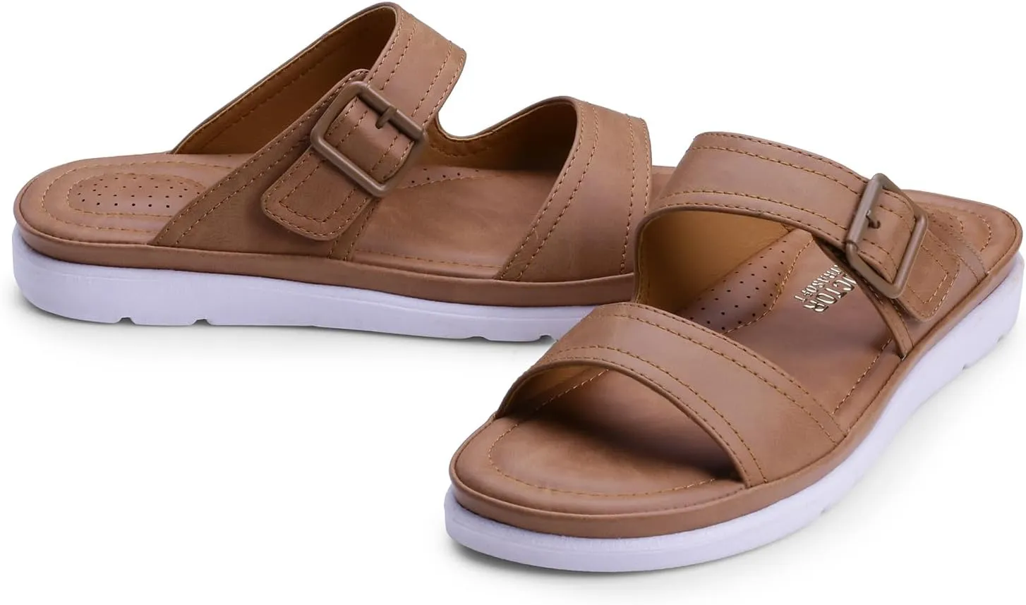Womens Flat Memory Foam Slippers/Flip-Flops Fashion Stylish Casual Comfortable Diabetic Orthopedic Lightweight Synthetic Slip-on Sandals with Adjustable Buckle for Girls/Ladies D-631