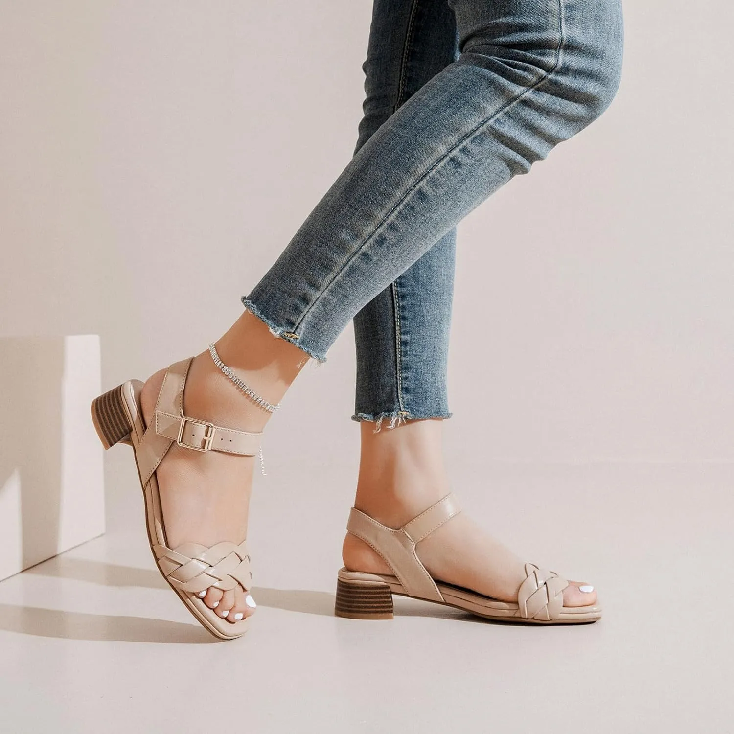 Women's Heels Chunky Heeled Sandals Low Block Heel Ankle Strap Dressy Bradied Sandals Square Open Toe Wedding Party Shoes for Women.